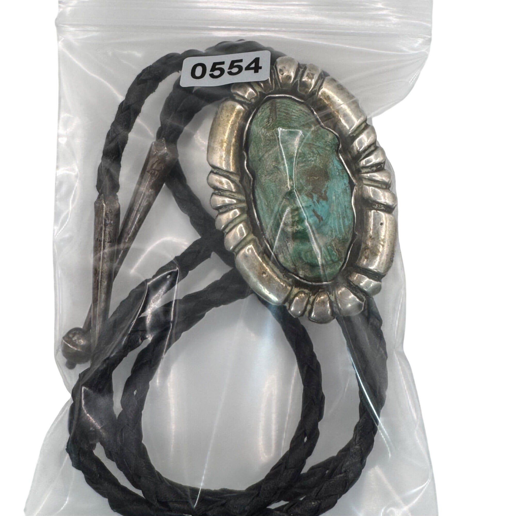 Native American Navajo Carved Turquoise Sterling Silver Medicine Man Bolo Tie 3"