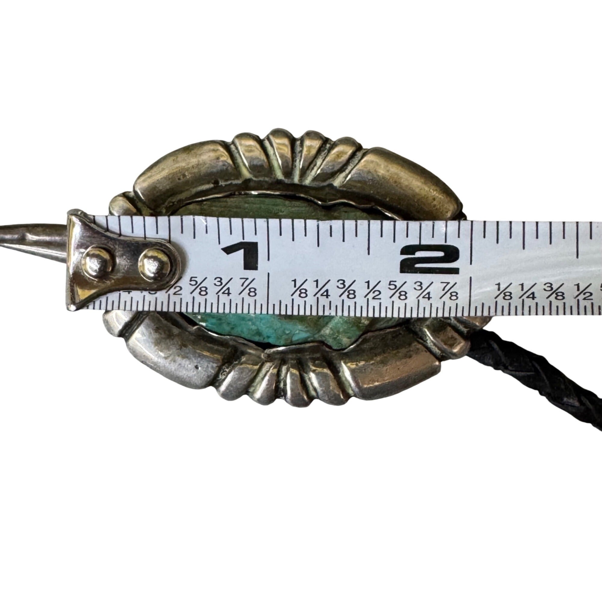 Native American Navajo Carved Turquoise Sterling Silver Medicine Man Bolo Tie 3"