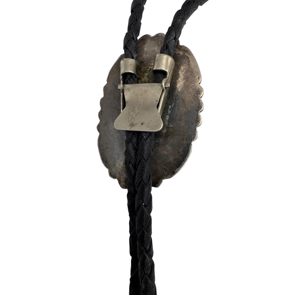 Native American Navajo Carved Turquoise Sterling Silver Medicine Man Bolo Tie 3"