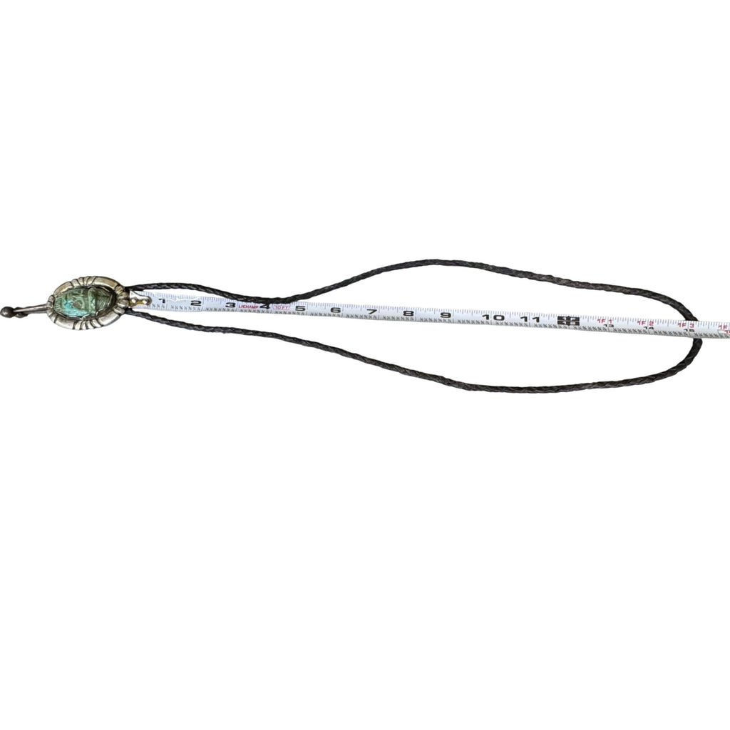 Native American Navajo Carved Turquoise Sterling Silver Medicine Man Bolo Tie 3"