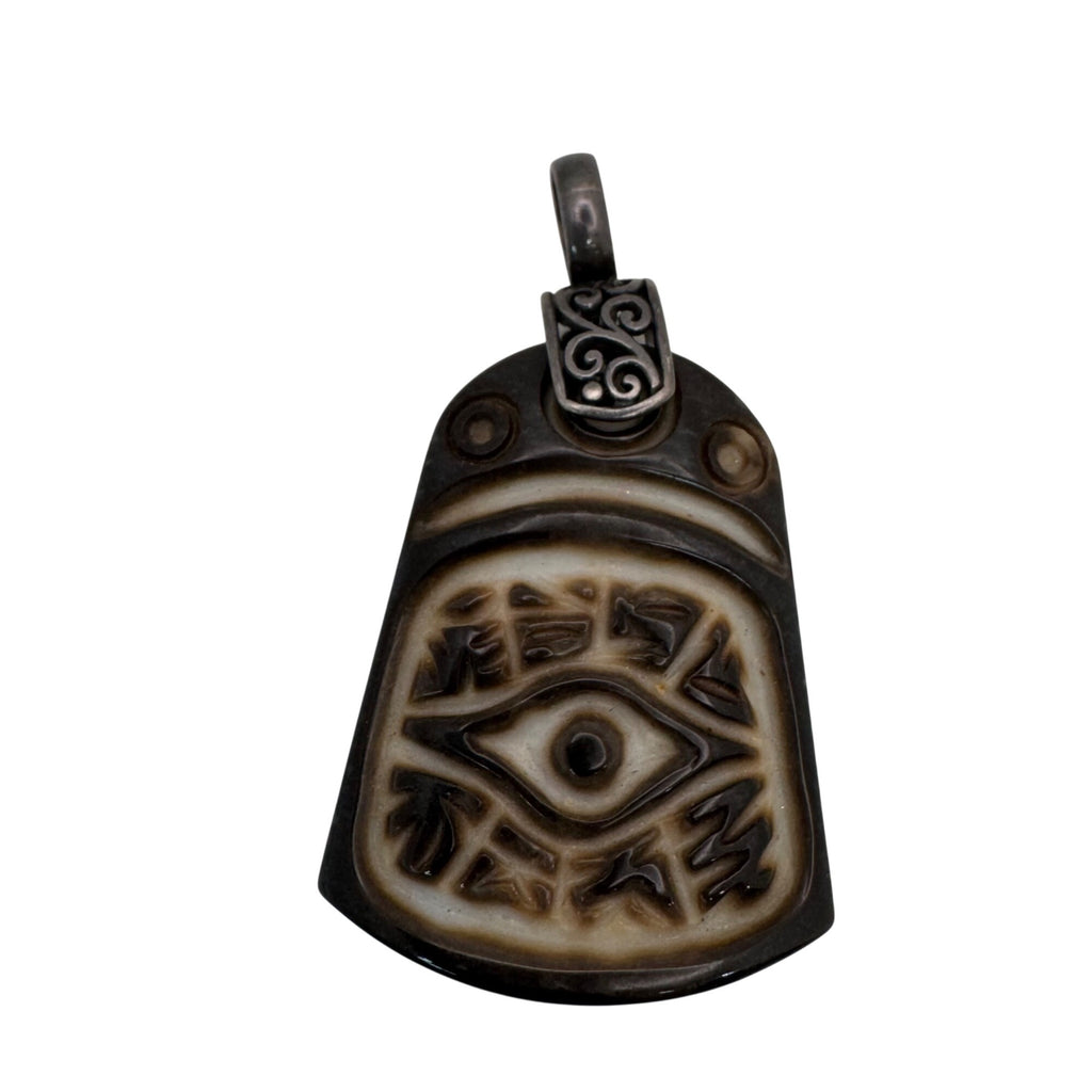 Eye Of Horus Pisces 2 Sided Pendant Sterling 925 Jasper Statement 2.5" Vintage