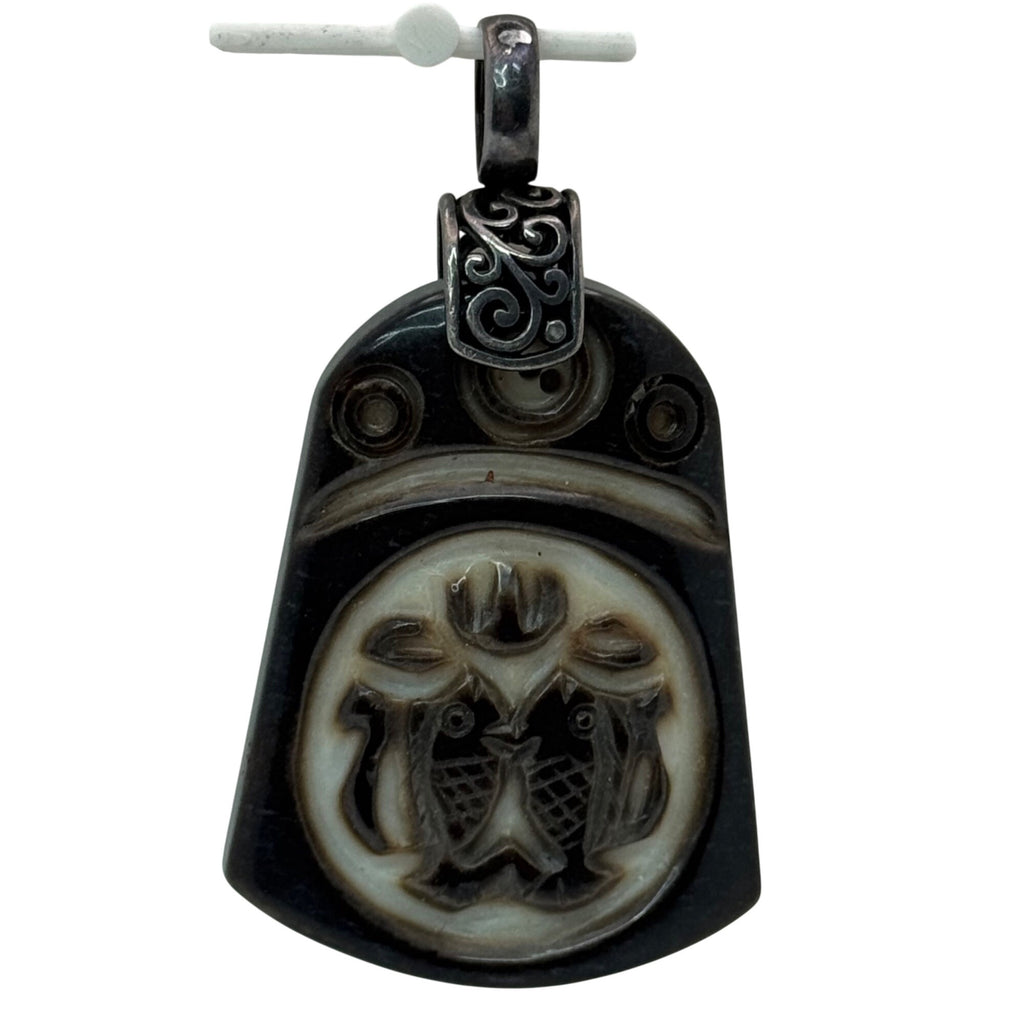 Eye Of Horus Pisces 2 Sided Pendant Sterling 925 Jasper Statement 2.5" Vintage