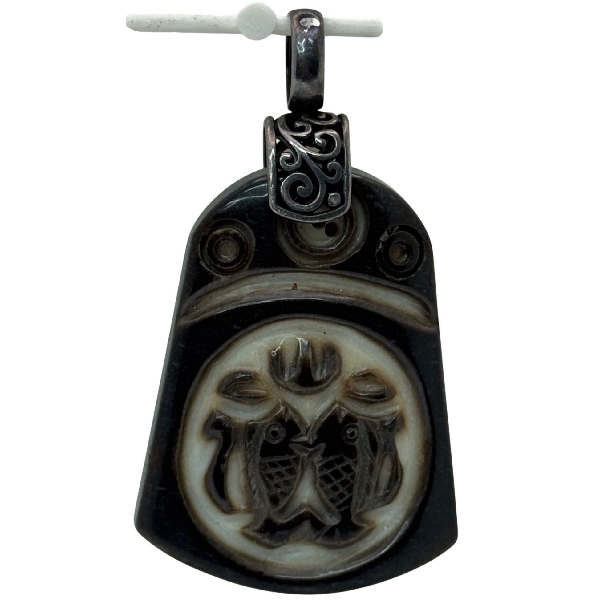 Eye Of Horus Pisces 2 Sided Pendant Sterling 925 Jasper Statement 2.5" Vintage