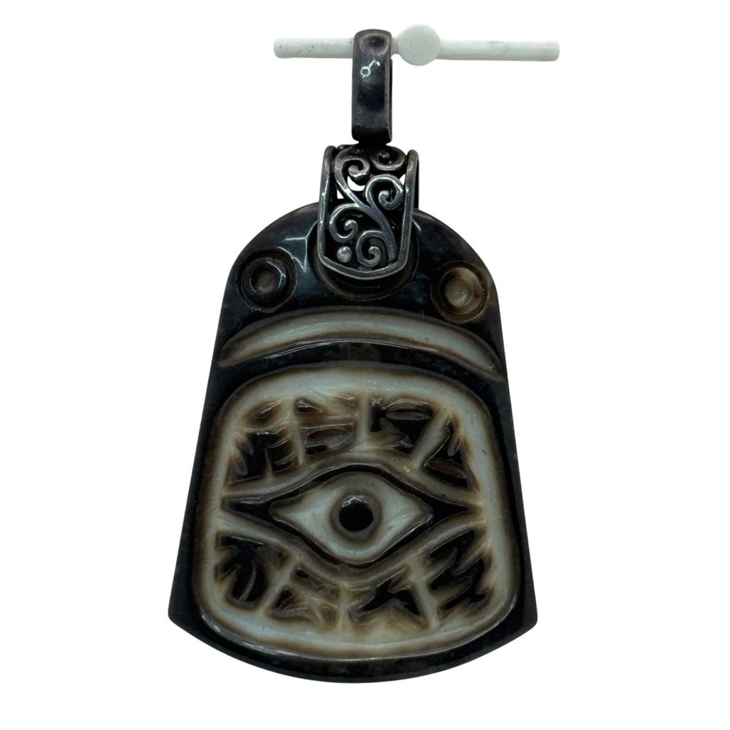 Eye Of Horus Pisces 2 Sided Pendant Sterling 925 Jasper Statement 2.5" Vintage