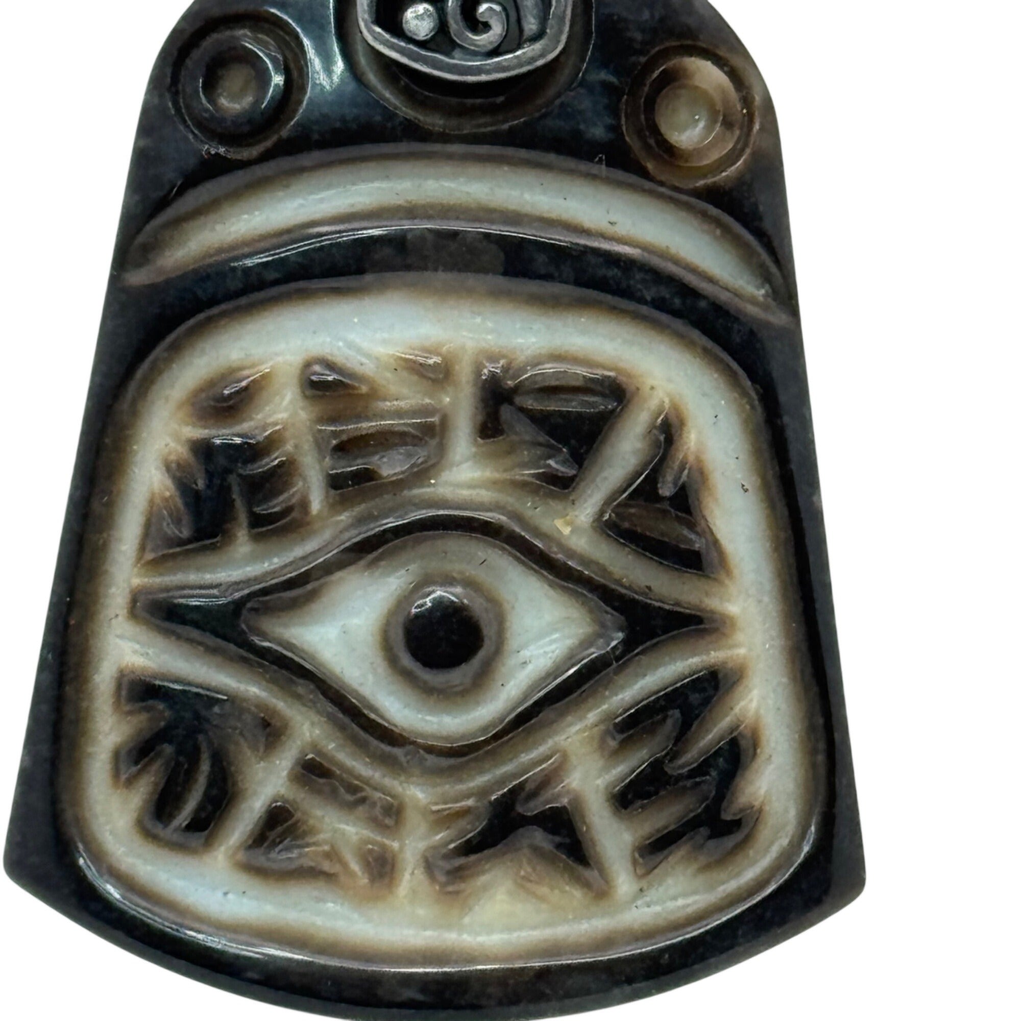 Eye Of Horus Pisces 2 Sided Pendant Sterling 925 Jasper Statement 2.5" Vintage