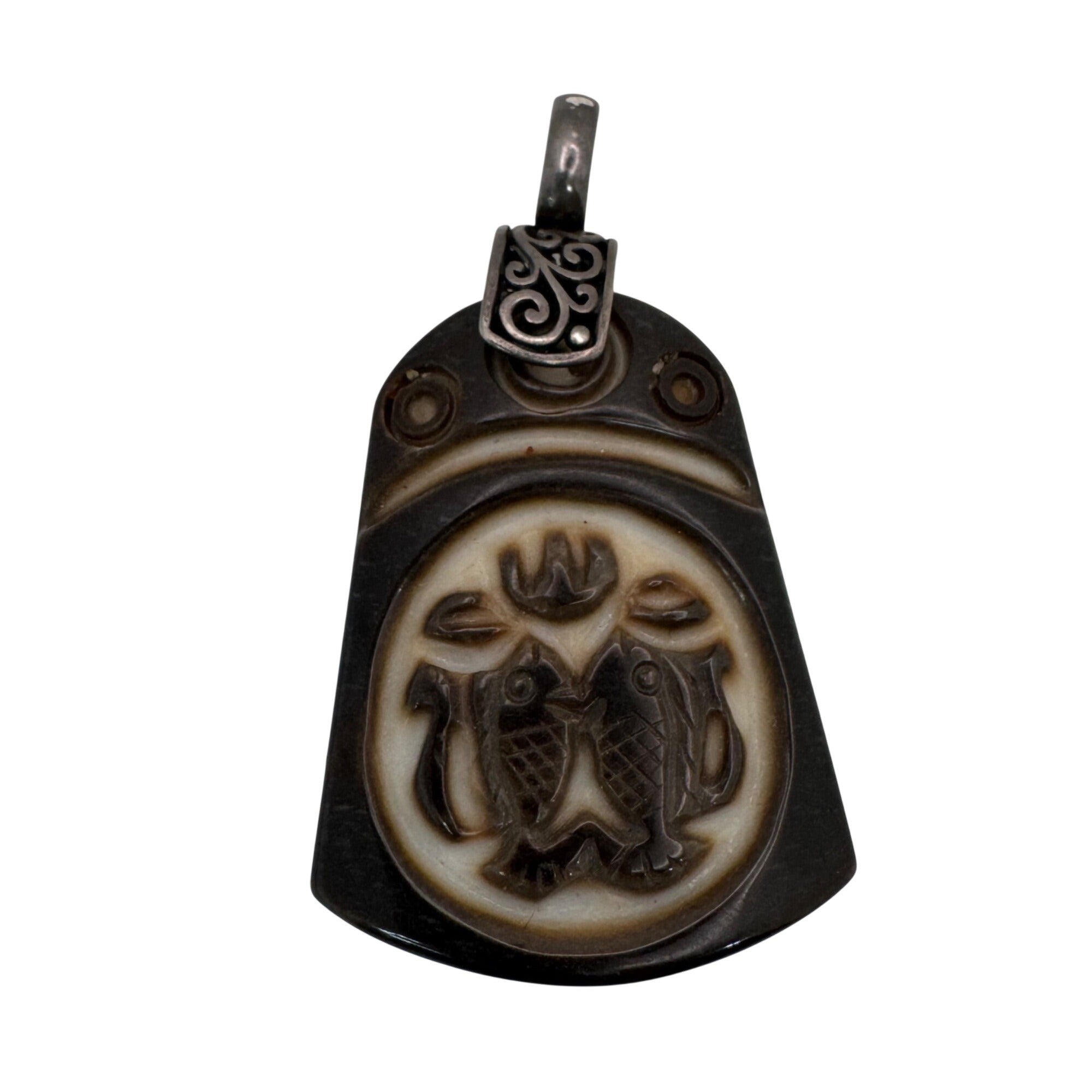 Eye Of Horus Pisces 2 Sided Pendant Sterling 925 Jasper Statement 2.5" Vintage