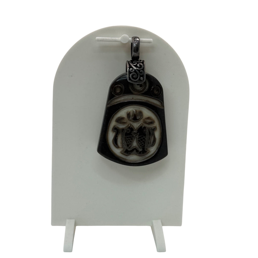 Eye Of Horus Pisces 2 Sided Pendant Sterling 925 Jasper Statement 2.5" Vintage