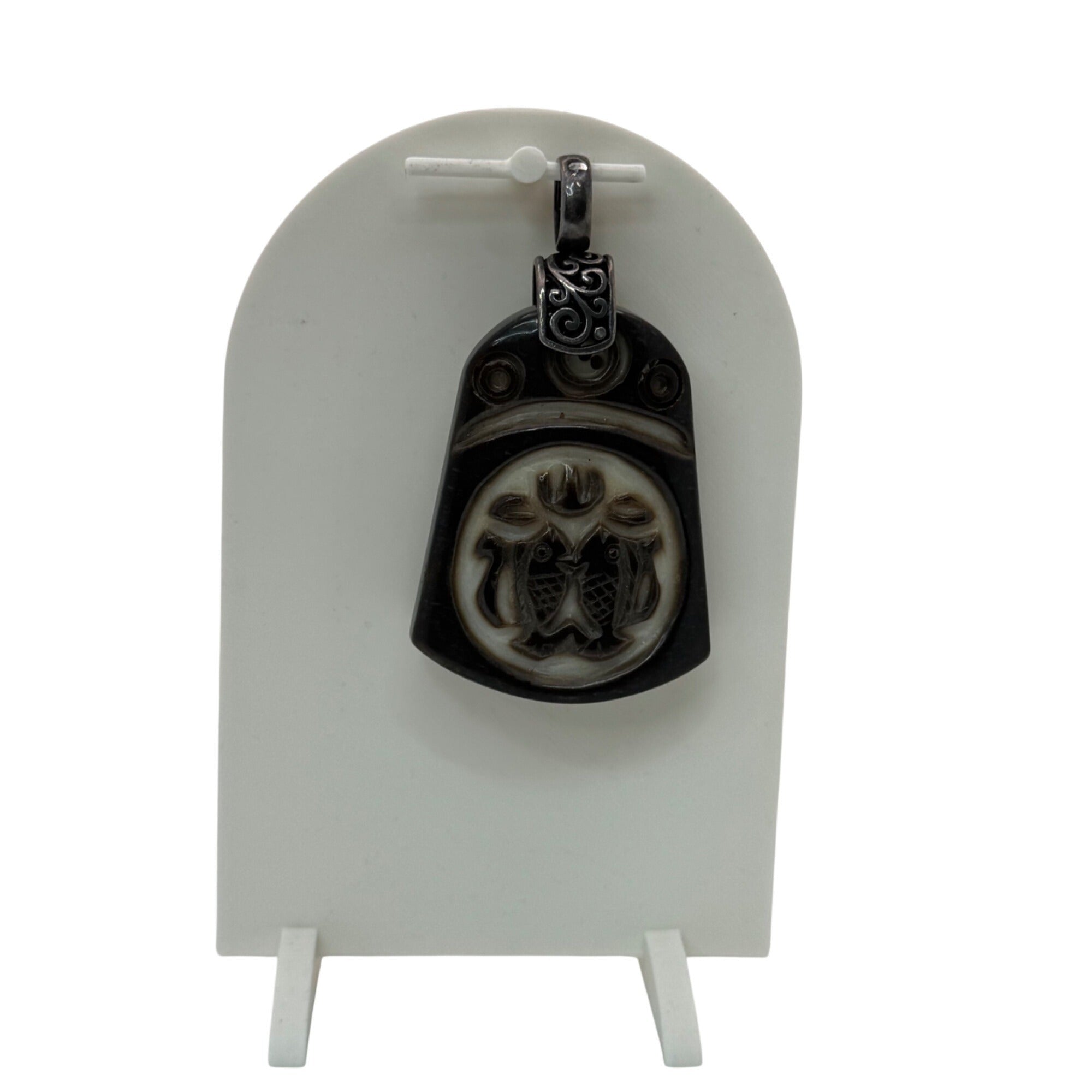 Eye Of Horus Pisces 2 Sided Pendant Sterling 925 Jasper Statement 2.5" Vintage