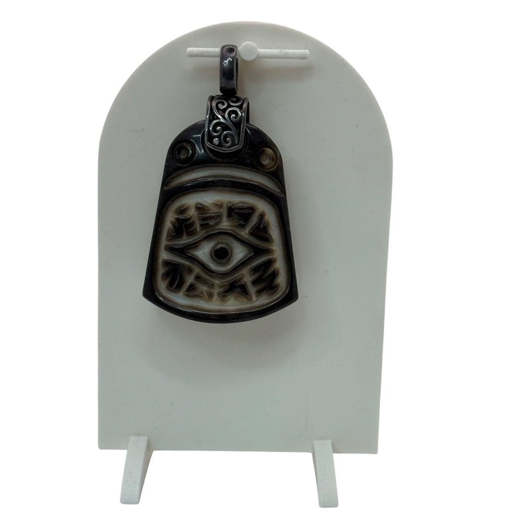 Eye Of Horus Pisces 2 Sided Pendant Sterling 925 Jasper Statement 2.5" Vintage
