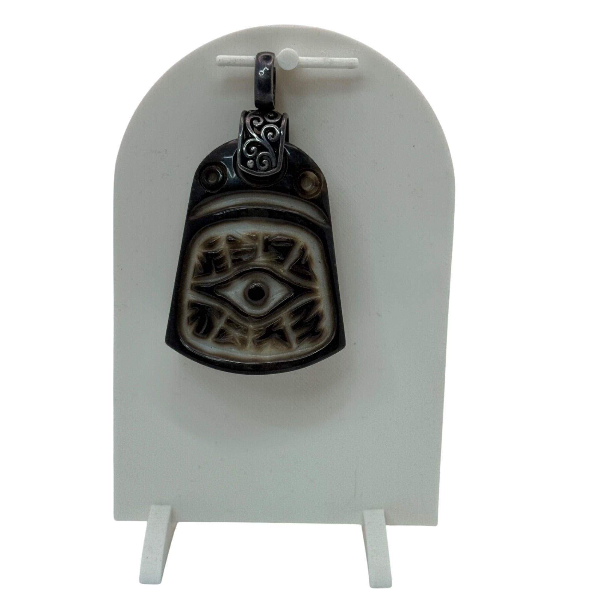 Eye Of Horus Pisces 2 Sided Pendant Sterling 925 Jasper Statement 2.5" Vintage