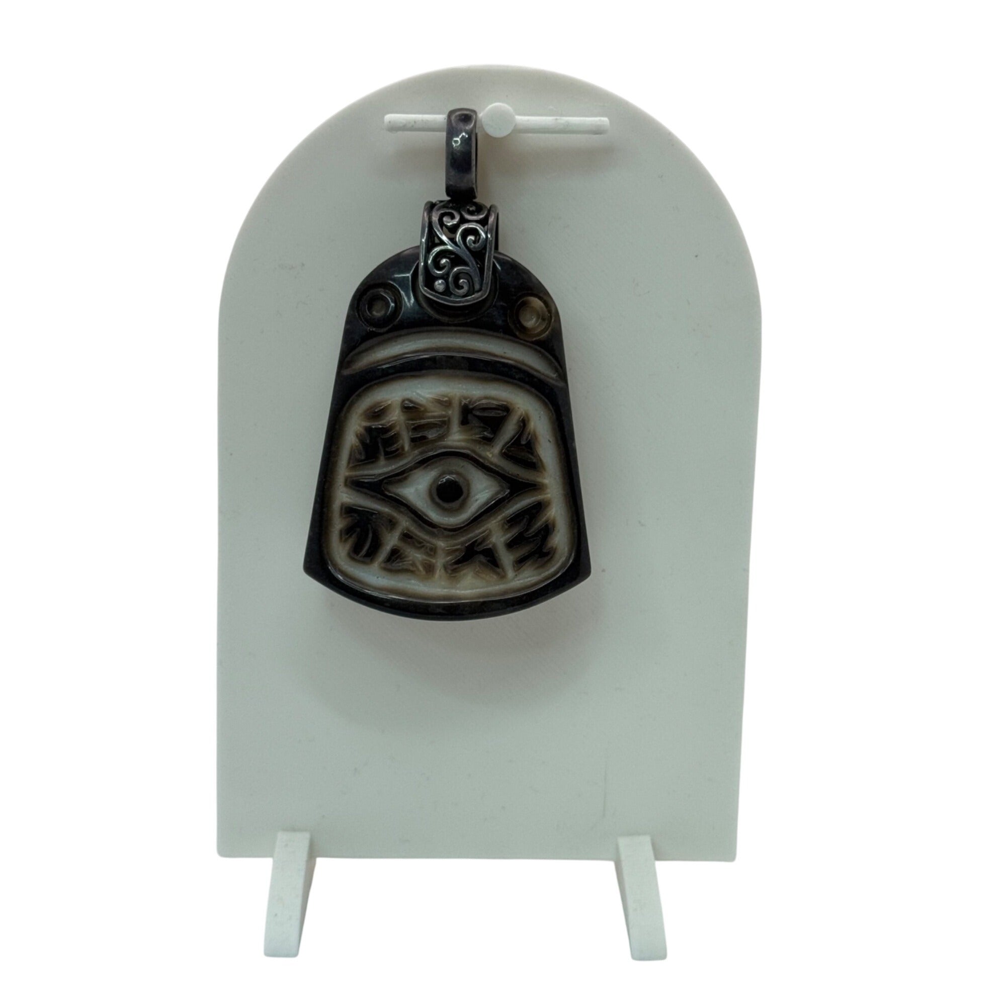 Eye Of Horus Pisces 2 Sided Pendant Sterling 925 Jasper Statement 2.5" Vintage