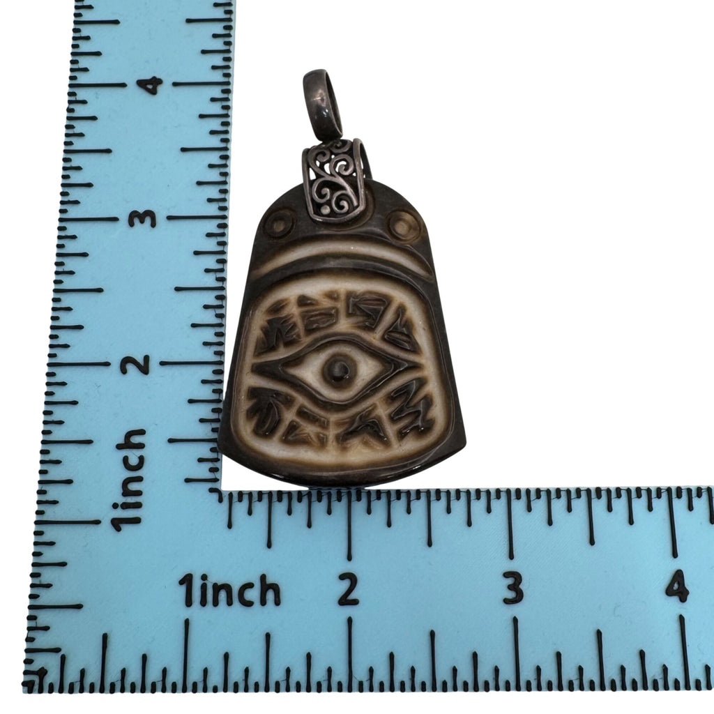 Eye Of Horus Pisces 2 Sided Pendant Sterling 925 Jasper Statement 2.5" Vintage
