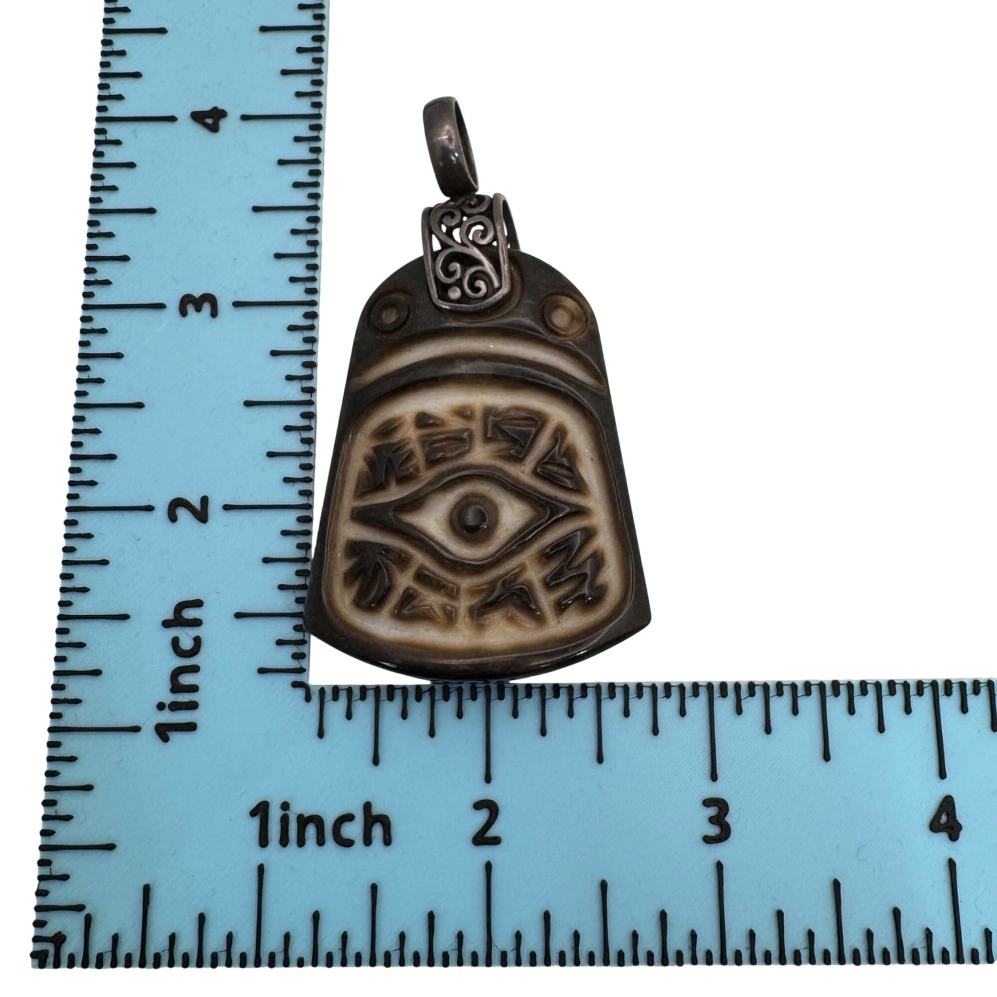 Eye Of Horus Pisces 2 Sided Pendant Sterling 925 Jasper Statement 2.5" Vintage
