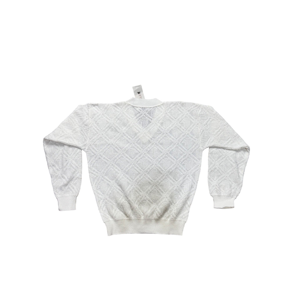 Lavane New York White V-Neck Sweater Medium Textured Diamond Pattern NEW Vintage
