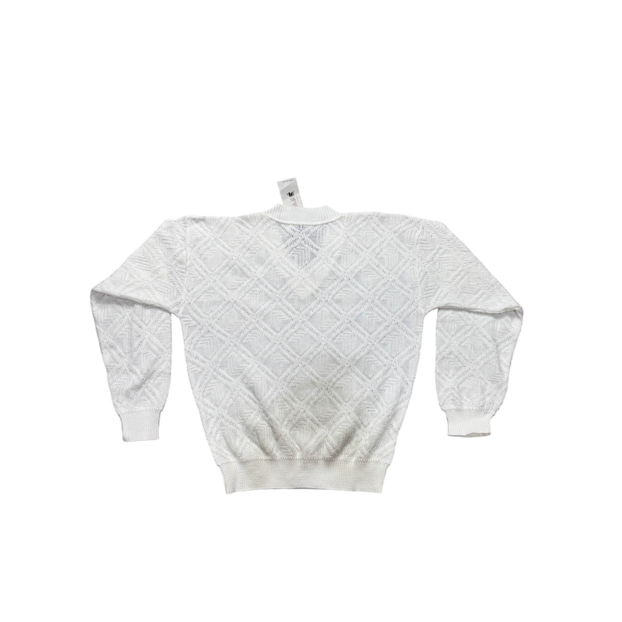Lavane New York White V-Neck Sweater Medium Textured Diamond Pattern NEW Vintage