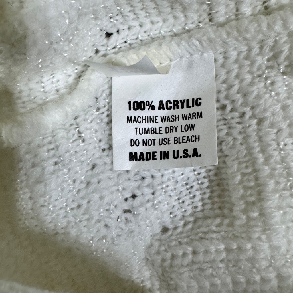 Lavane New York White V-Neck Sweater Medium Textured Diamond Pattern NEW Vintage