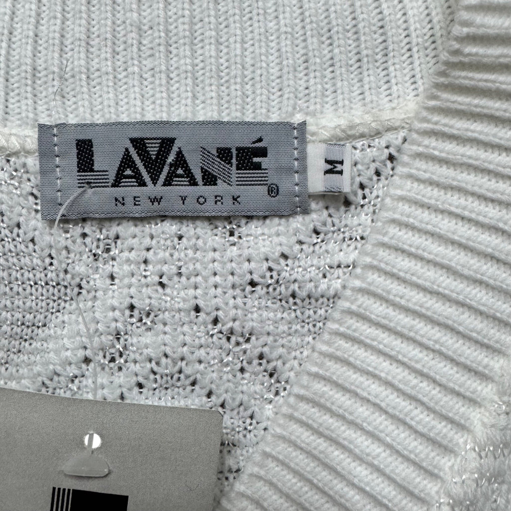 Lavane New York White V-Neck Sweater Medium Textured Diamond Pattern NEW Vintage