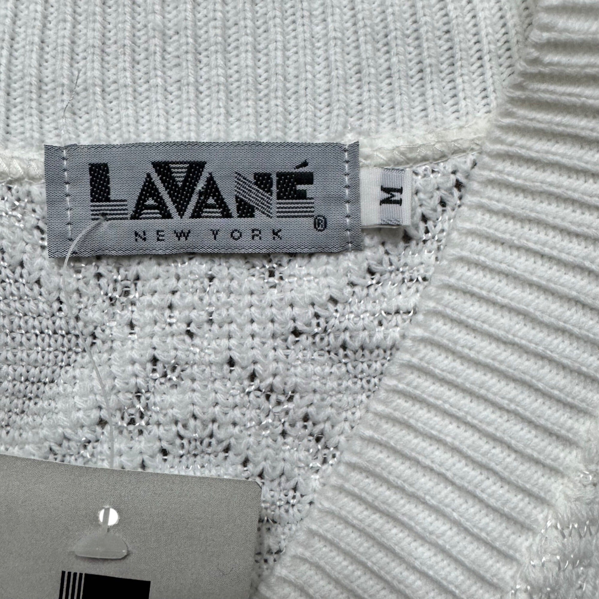 Lavane New York White V-Neck Sweater Medium Textured Diamond Pattern NEW Vintage