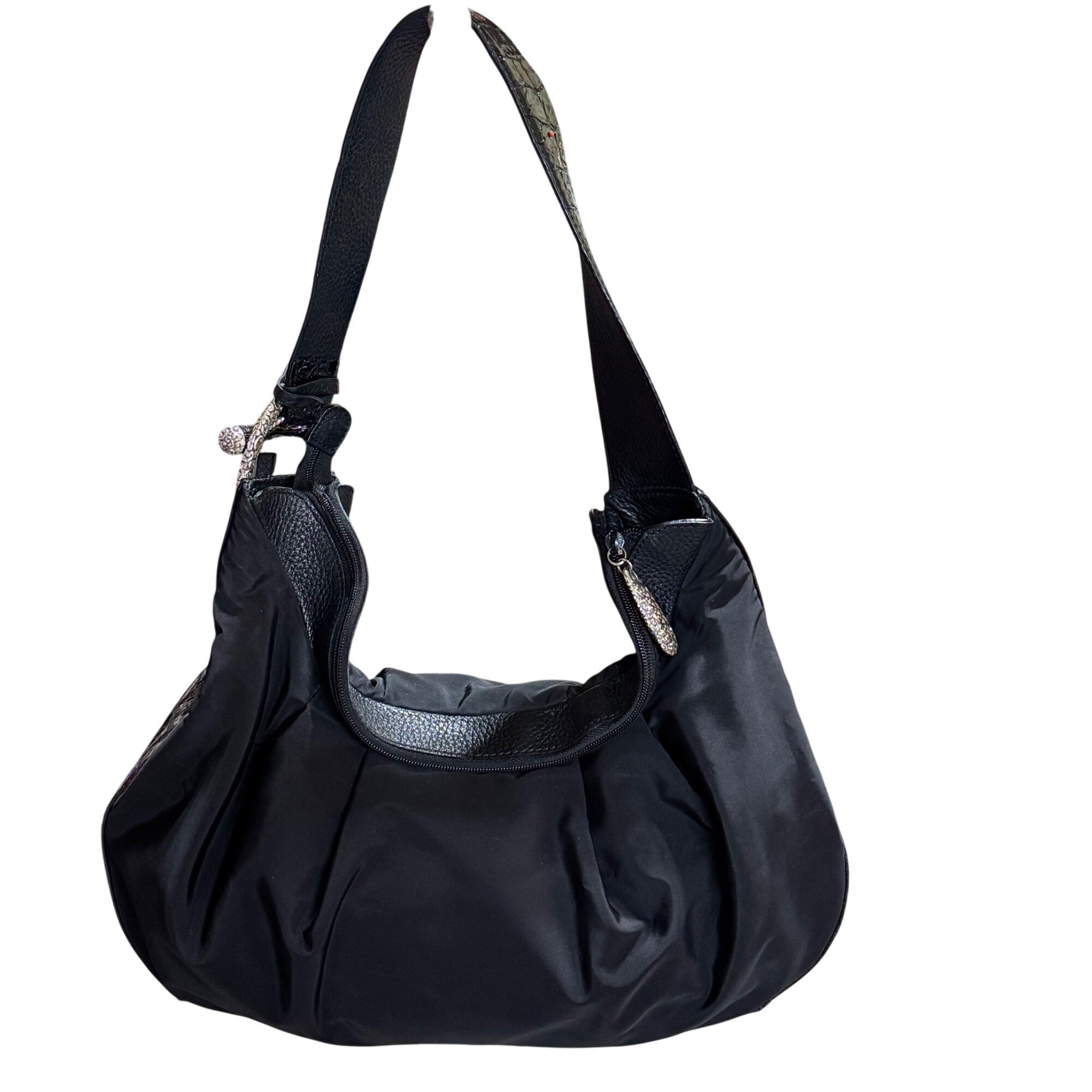 Brighton Black Croc Embossed Strap Slouch Hobo Bag Purse Handbag Y2K Heart Charm