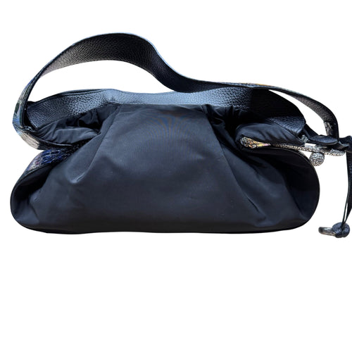 Brighton Black Croc Embossed Strap Slouch Hobo Bag Purse Handbag Y2K Heart Charm
