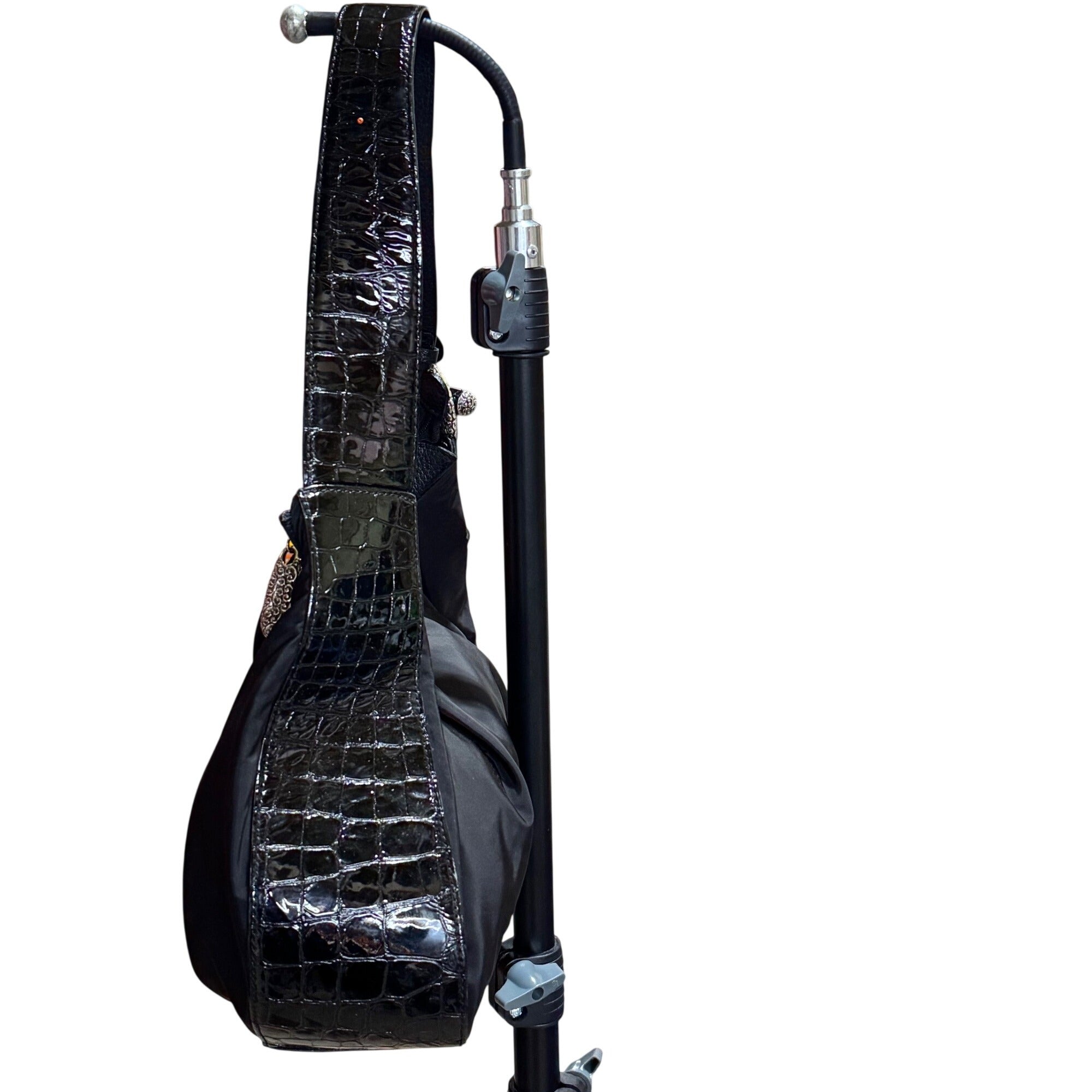 Brighton Black Croc Embossed Strap Slouch Hobo Bag Purse Handbag Y2K Heart Charm