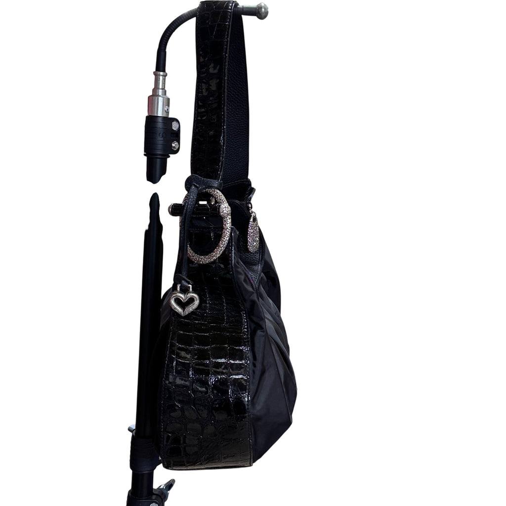 Brighton Black Croc Embossed Strap Slouch Hobo Bag Purse Handbag Y2K Heart Charm