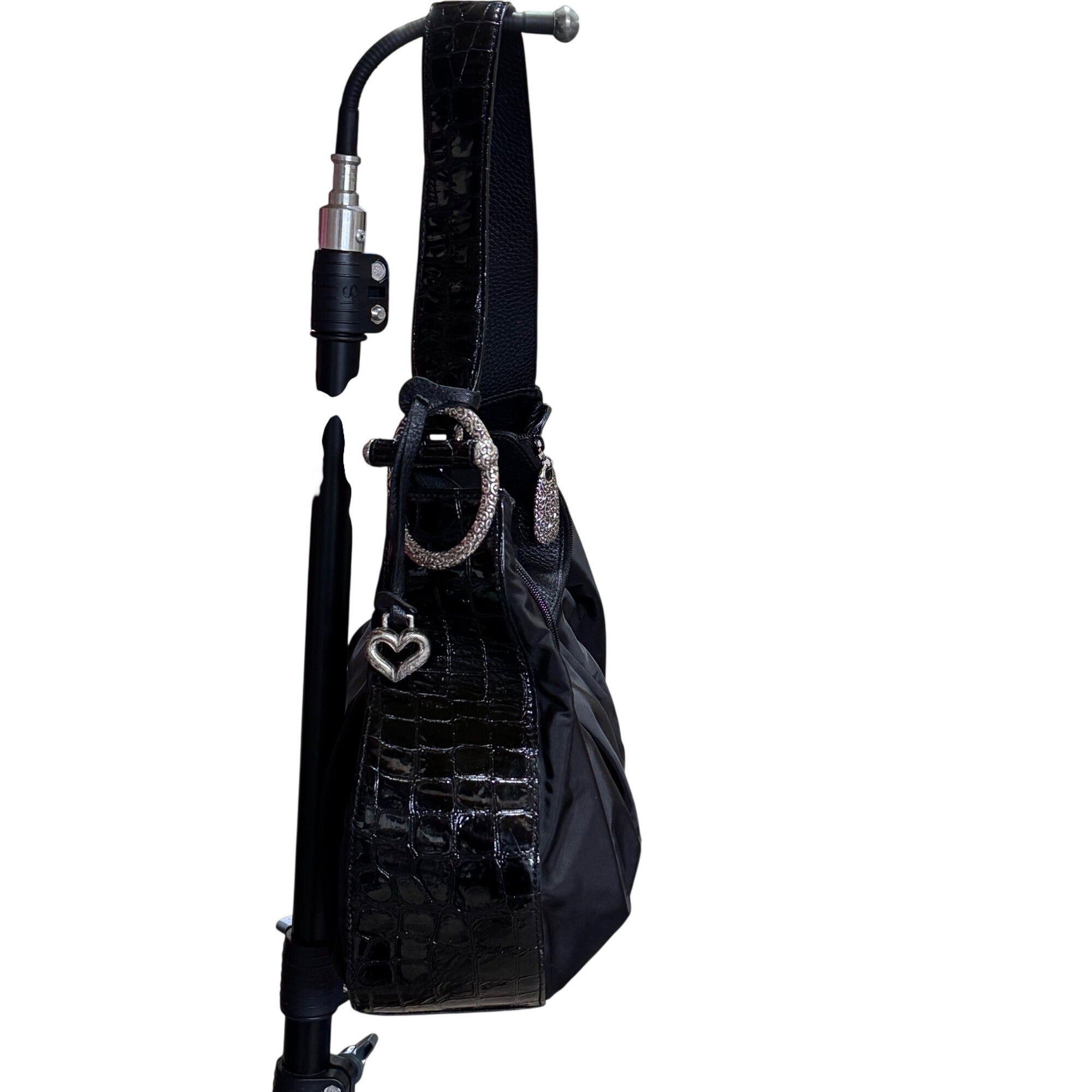 Brighton Black Croc Embossed Strap Slouch Hobo Bag Purse Handbag Y2K Heart Charm