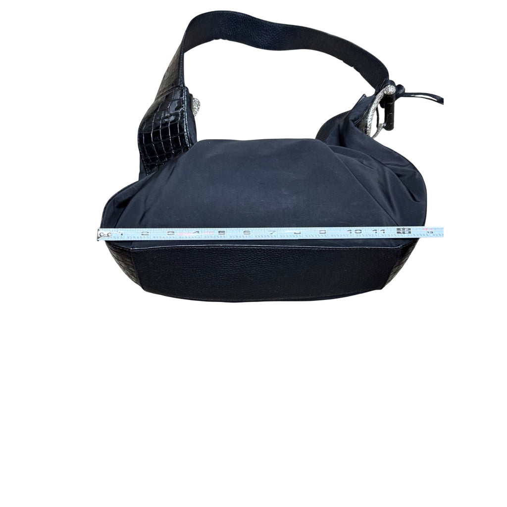 Brighton Black Croc Embossed Strap Slouch Hobo Bag Purse Handbag Y2K Heart Charm