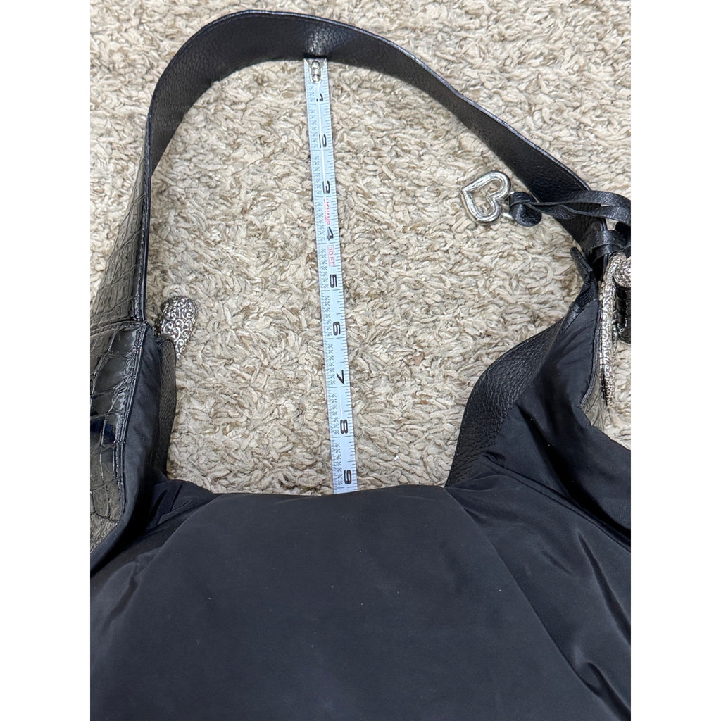 Brighton Black Croc Embossed Strap Slouch Hobo Bag Purse Handbag Y2K Heart Charm