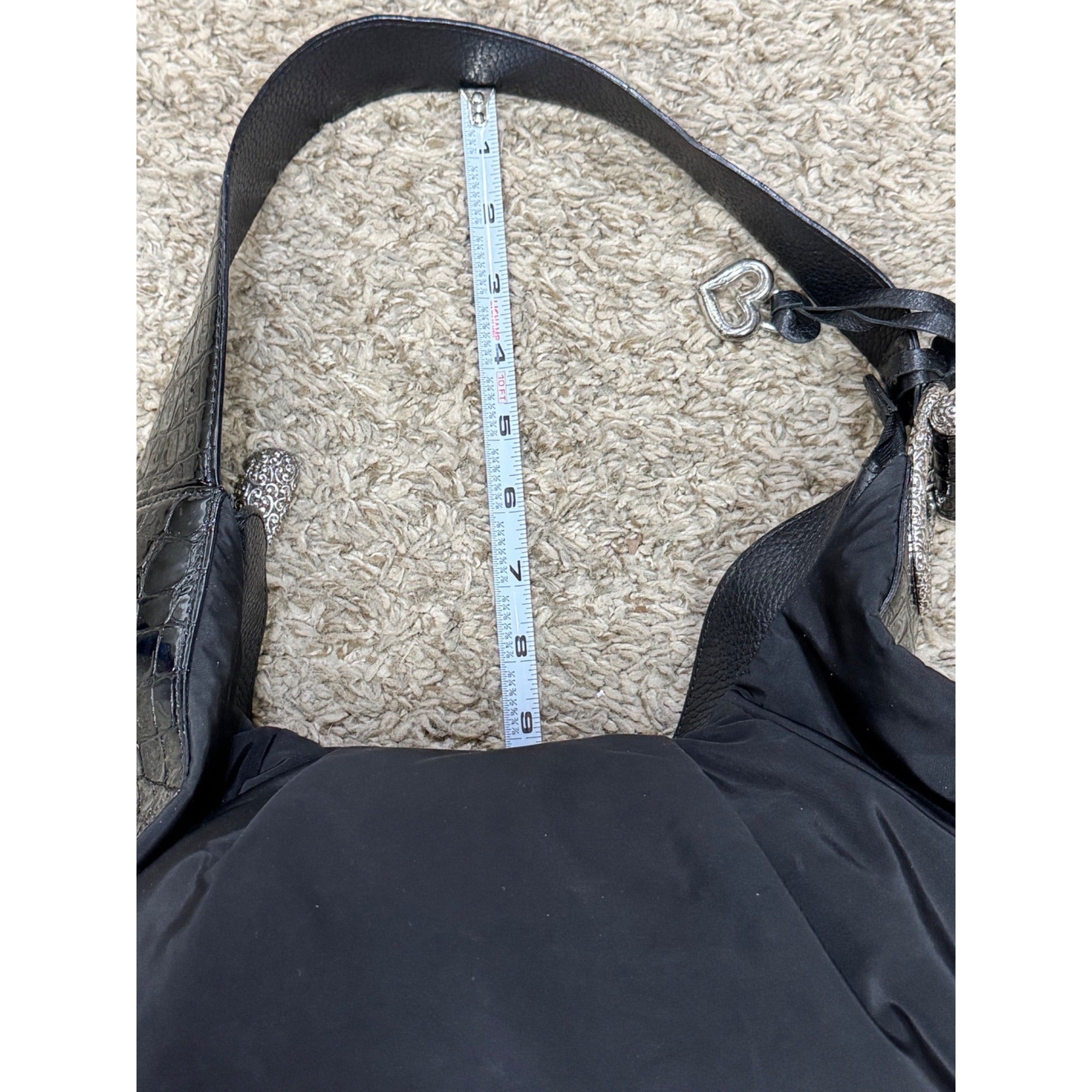Brighton Black Croc Embossed Strap Slouch Hobo Bag Purse Handbag Y2K Heart Charm