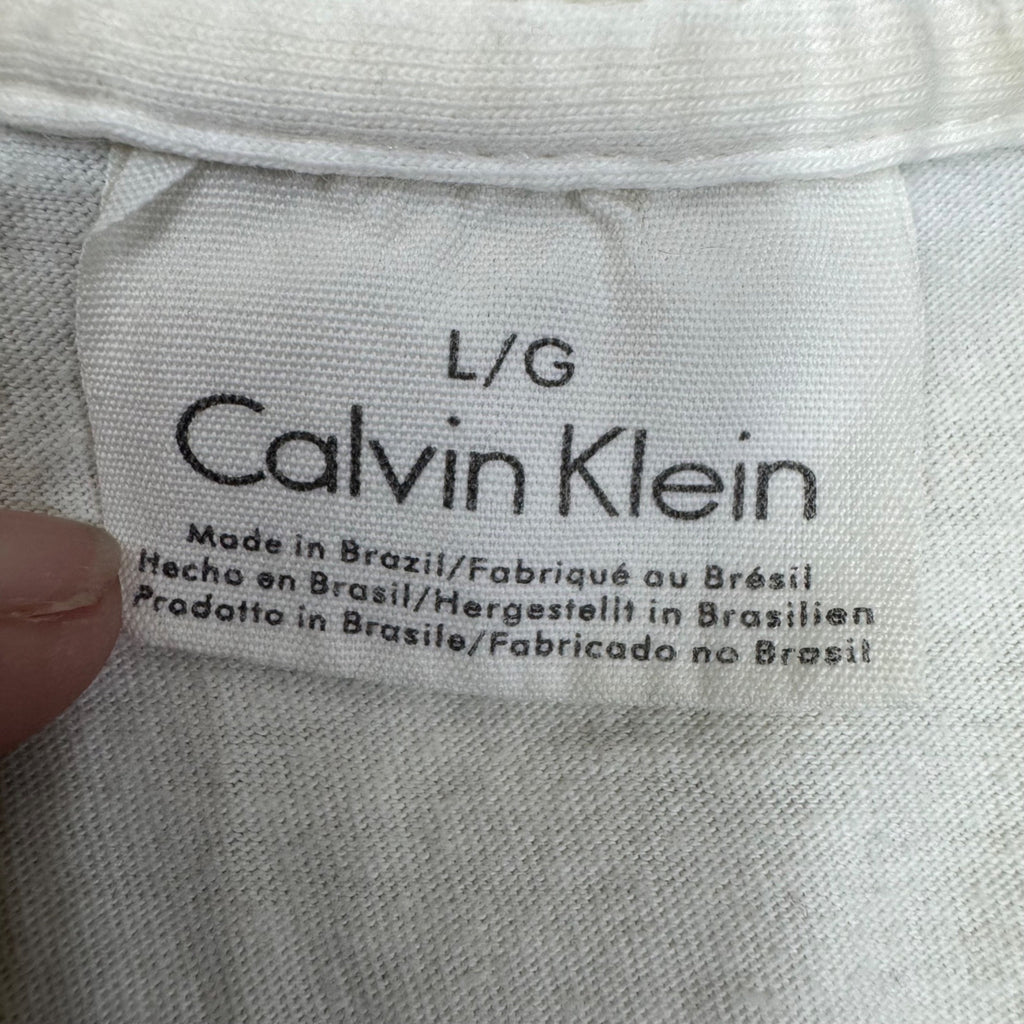 Vintage Calvin Klein Mens White V-Neck Tee Undershirt Cotton L Made In Brazil