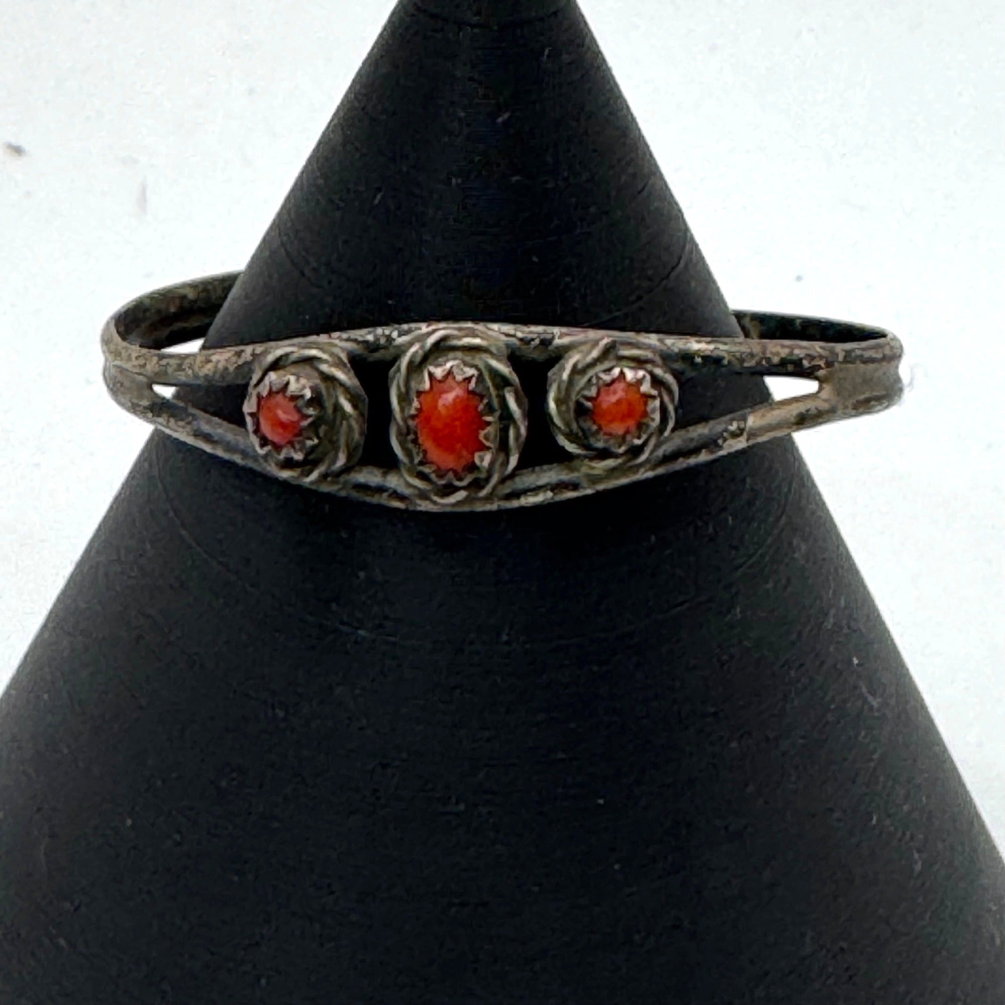 Vintage Sterling Silver Cuff Bracelet Child Boy Girl Navajo Coral Red Stones VTG