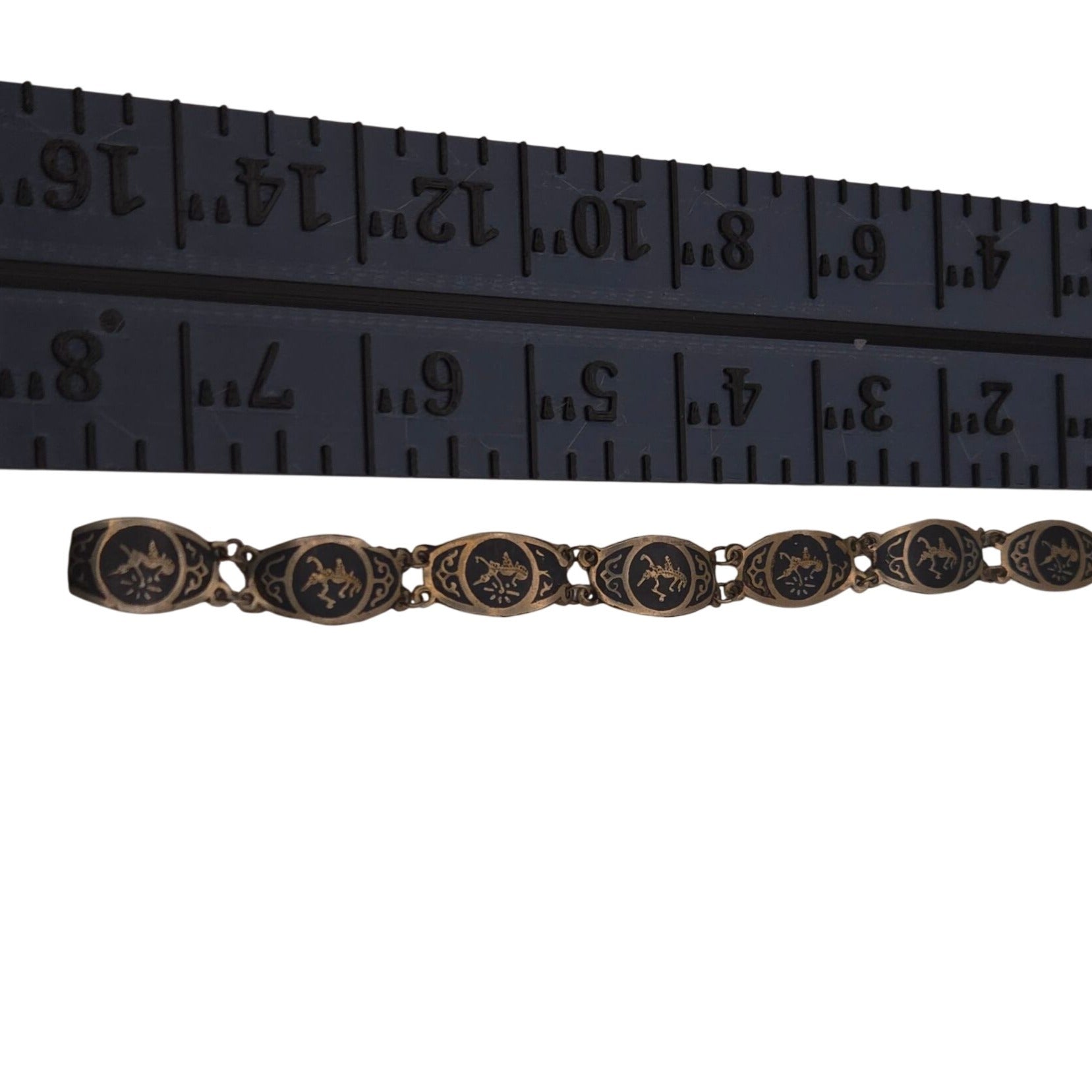 Siam Sterling Panel Bracelet Vintage Silver Black Enamel Link Bracelet 7.5" 9.11g