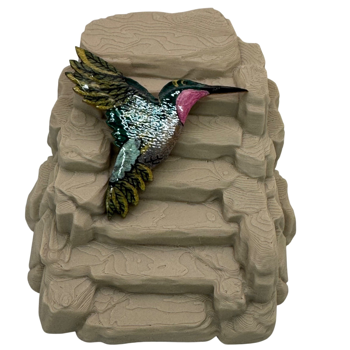 Signed Hummingbird Brooch Wood Handpainted  Pin Signed L Proper Painted 2.49g