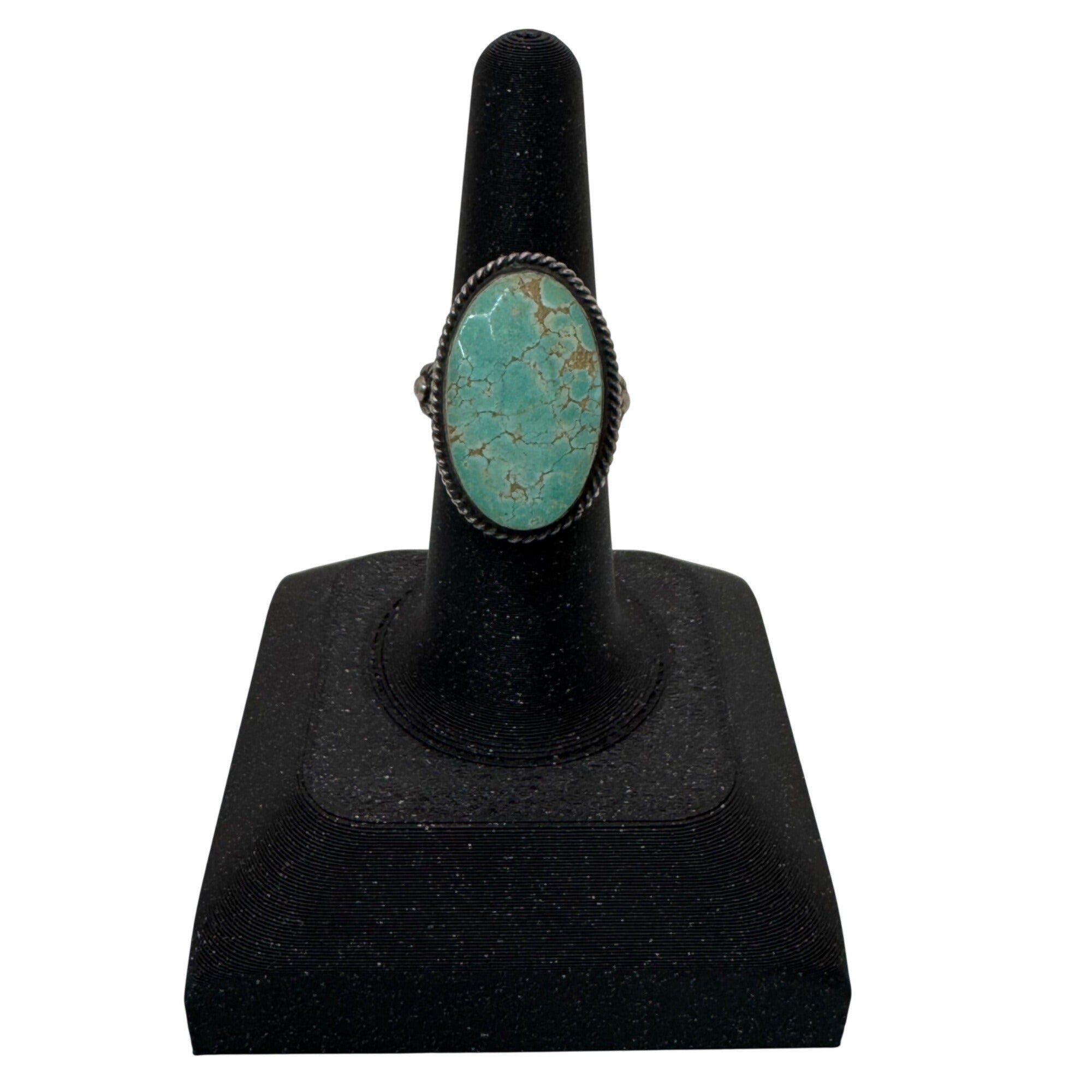 Vintage Navajo Sterling Silver Spiderweb Turquoise Ring Ornate Band Size 6 Oval