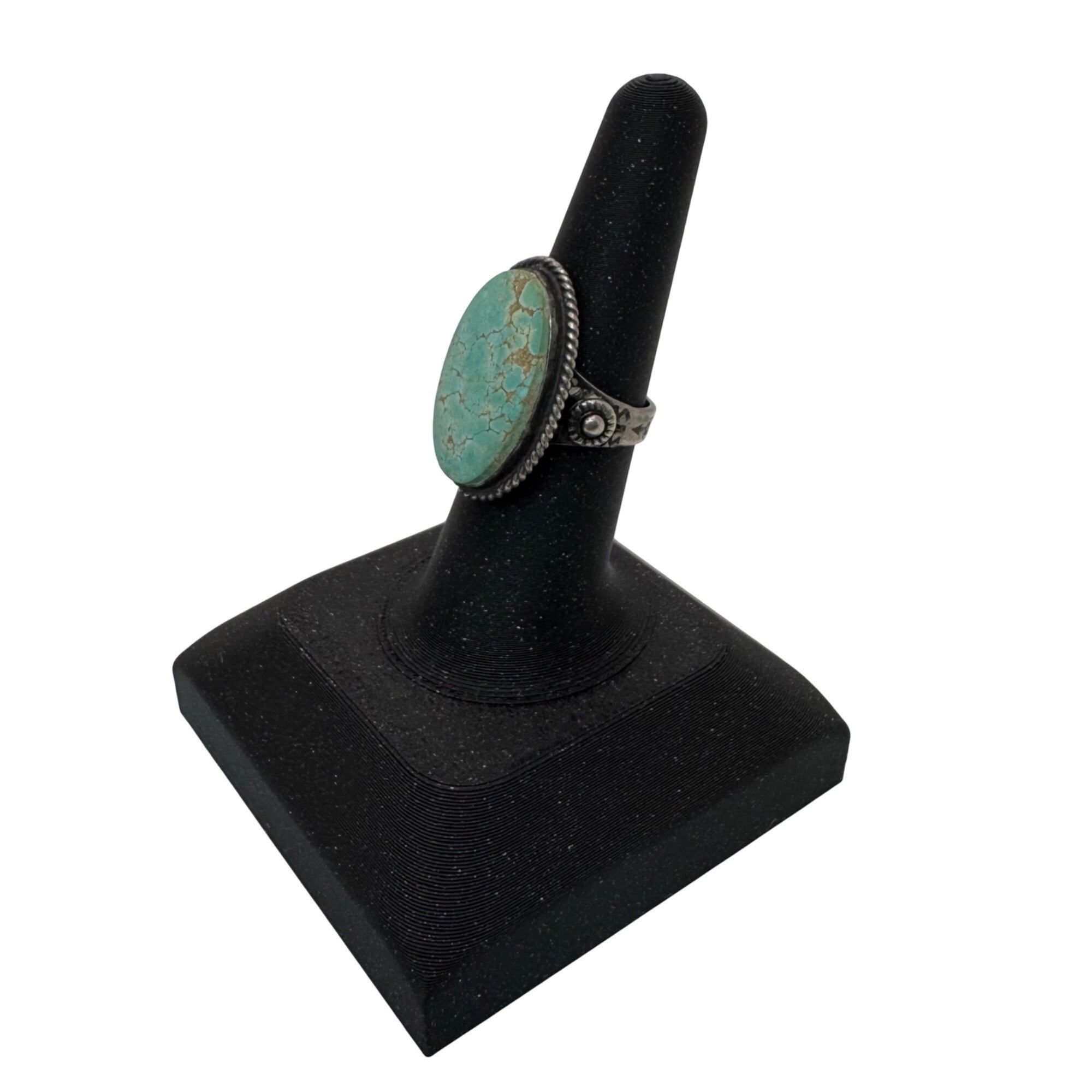Vintage Navajo Sterling Silver Spiderweb Turquoise Ring Ornate Band Size 6 Oval