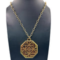 Tory Burch Gold Octagon Pendant Necklace Solid Perfume Geometric Design 29" Wood