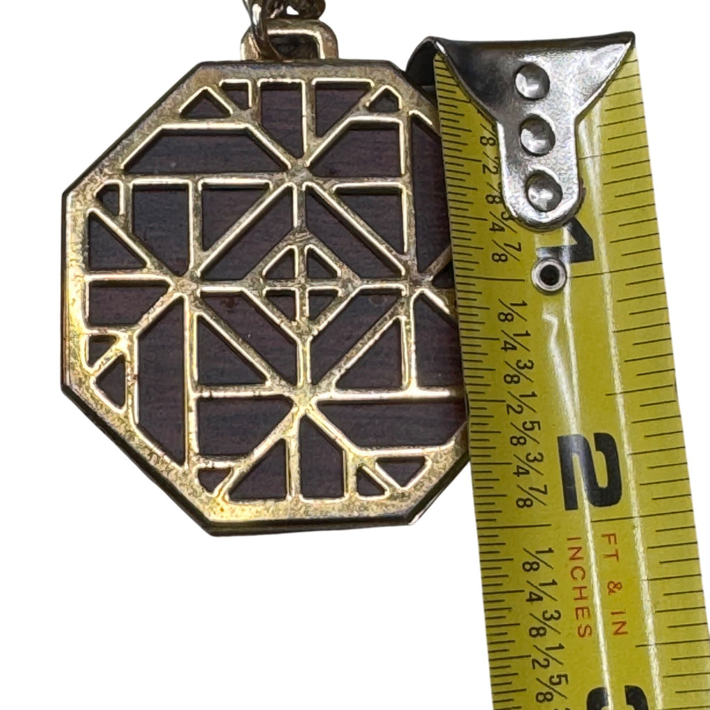 Tory Burch Gold Octagon Pendant Necklace Solid Perfume Geometric Design 29" Wood