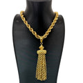 Monet Damita matinee tassel necklace gold tone rope chain 24" Book Piece 1960s