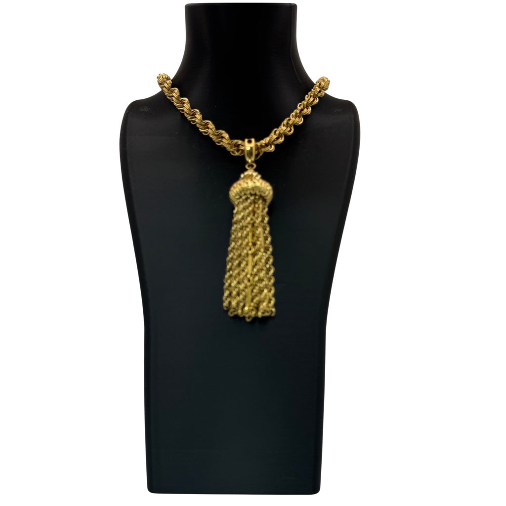 Monet Damita matinee tassel necklace gold tone rope chain 24" Book Piece 1960s