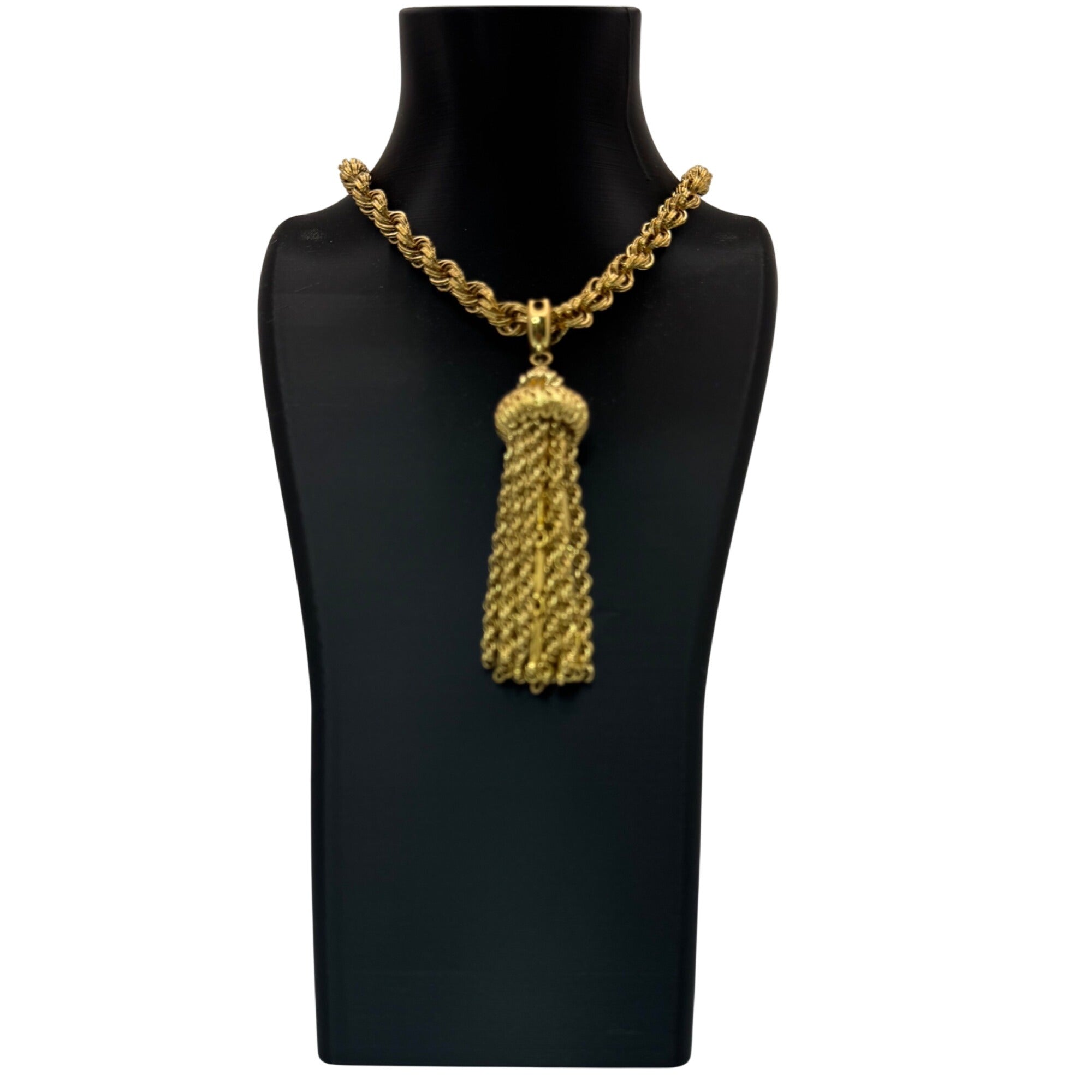 Monet Damita matinee tassel necklace gold tone rope chain 24" Book Piece 1960s