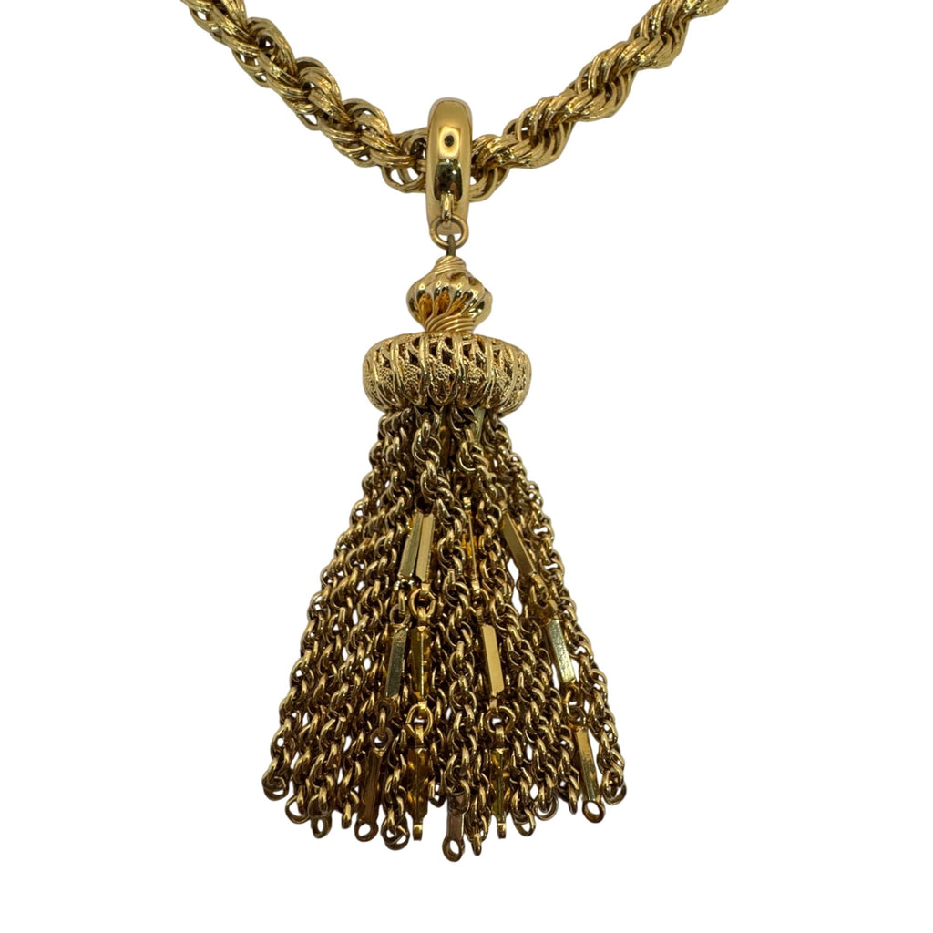 Monet Damita matinee tassel necklace gold tone rope chain 24" Book Piece 1960s