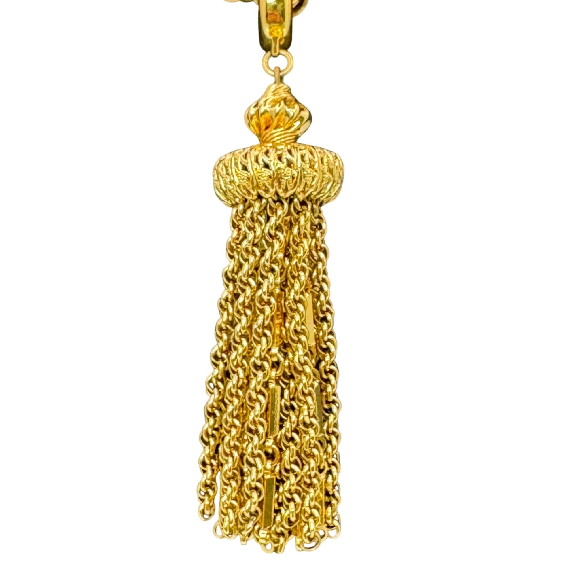 Monet Damita matinee tassel necklace gold tone rope chain 24" Book Piece 1960s