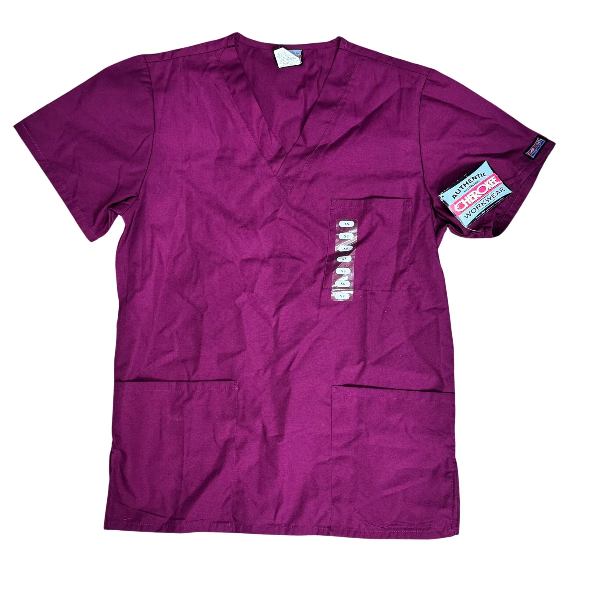 Cherokee Workwear Authentic Scrubs Womens V-Neck Top XS Maroon Burgundy Red NEW