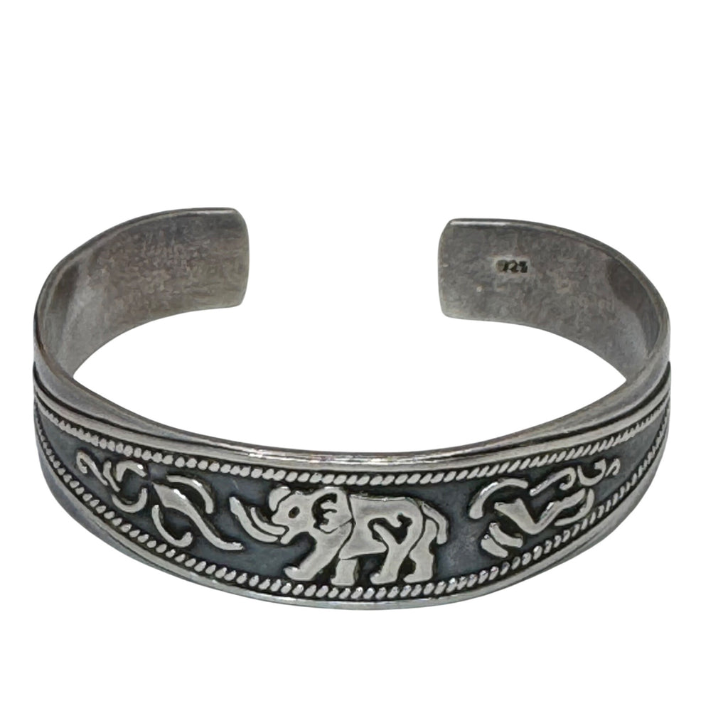 Sterling Silver Elephant Cuff Bracelet Tribal Vtg 7" 29g Trunks Up Good Luck 925