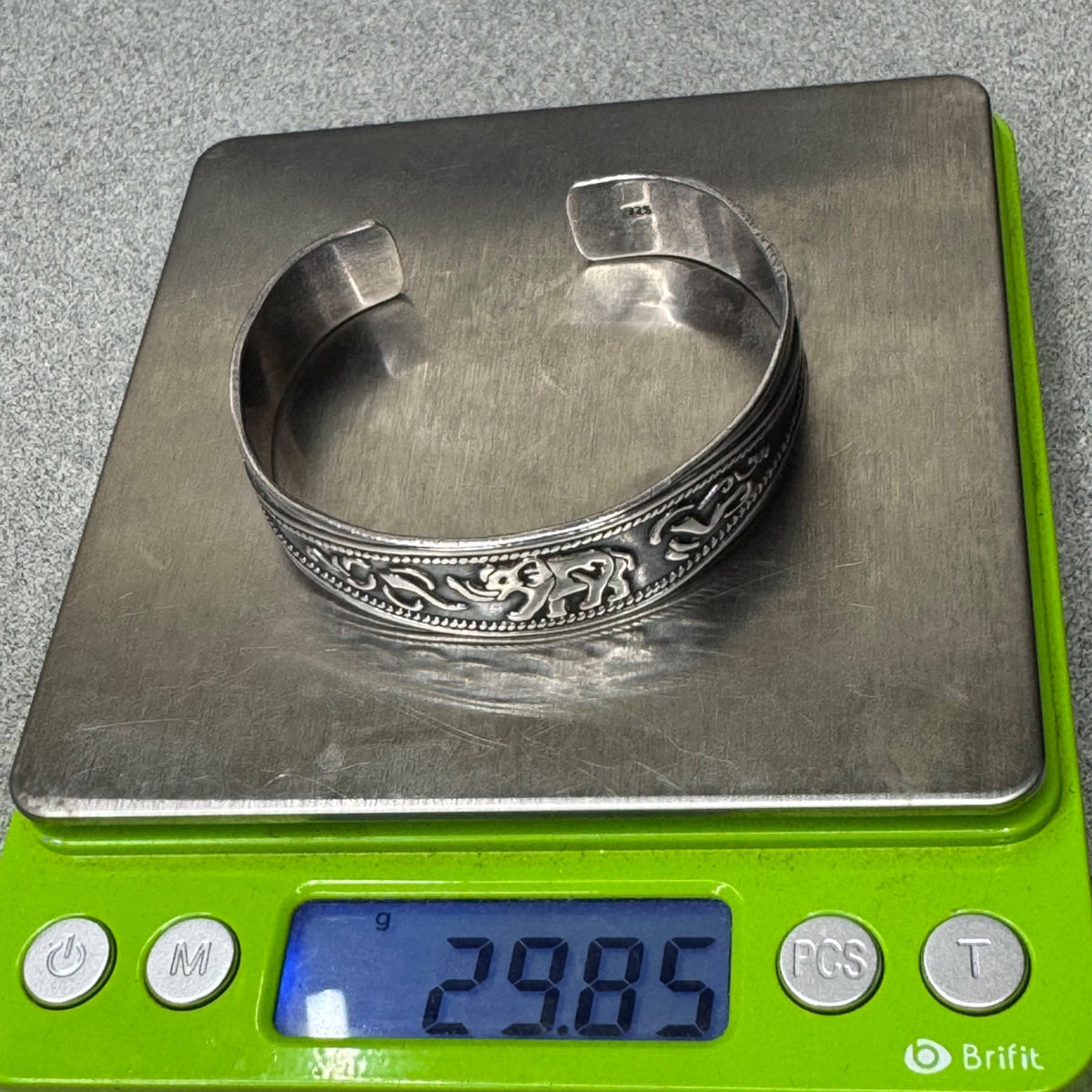 Sterling Silver Elephant Cuff Bracelet Tribal Vtg 7" 29g Trunks Up Good Luck 925
