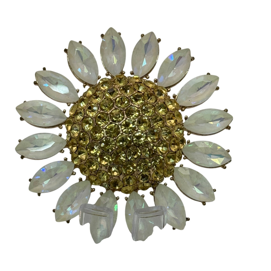 Betsey Johnson Large Statement Pendant Gold-Tone Sunflower Yellow Rhinestones 3"