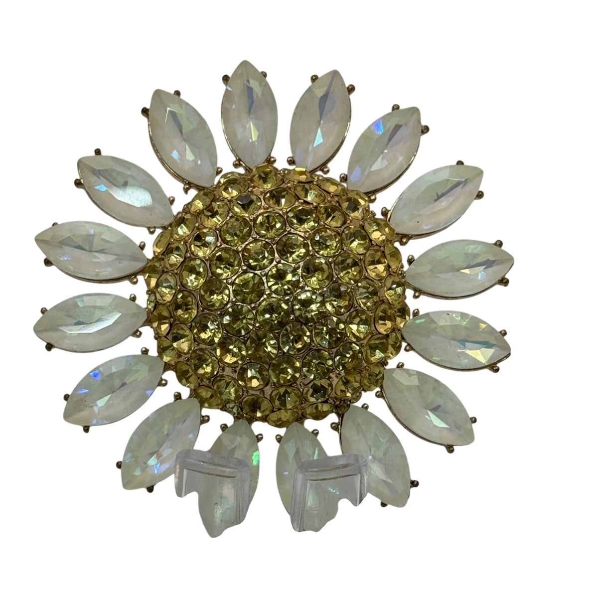 Betsey Johnson Large Statement Pendant Gold-Tone Sunflower Yellow Rhinestones 3"