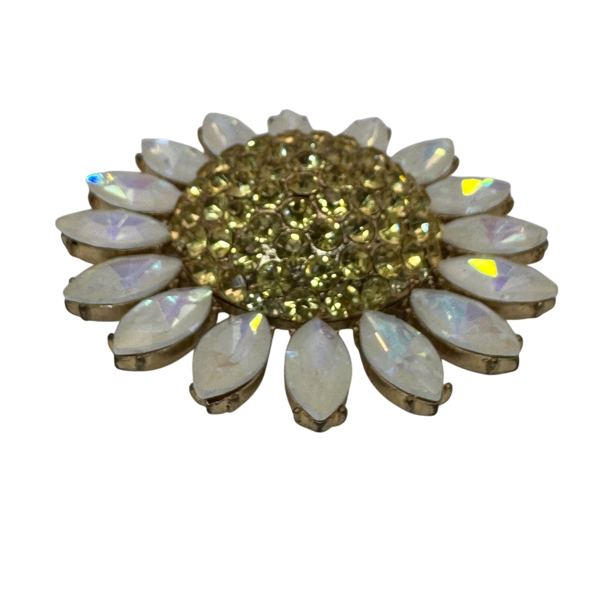 Betsey Johnson Large Statement Pendant Gold-Tone Sunflower Yellow Rhinestones 3"