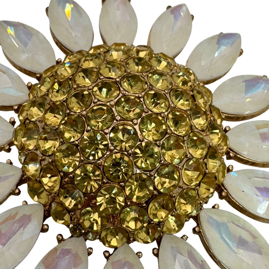 Betsey Johnson Large Statement Pendant Gold-Tone Sunflower Yellow Rhinestones 3"